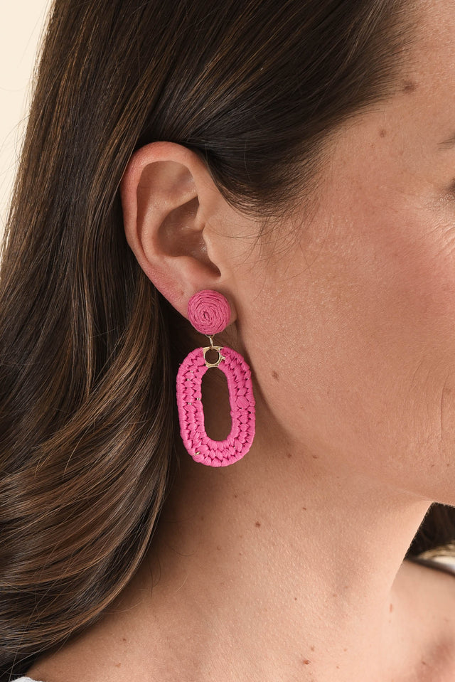 Tilby Pink Woven Oval Drop Earrings
