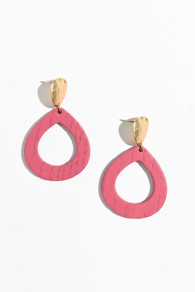 Tinsley Hot Pink Wood Earrings