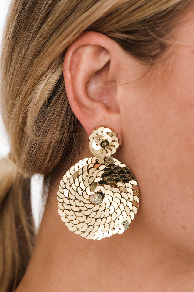 Tira Gold Circle Drop Sequin Earrings image 1
