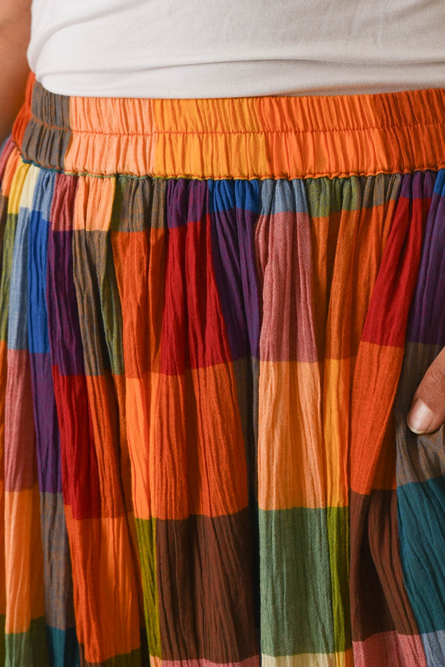 Toby Orange Check Cotton Skirt,Detail,Brunette model,alt text|model:Cara image 5