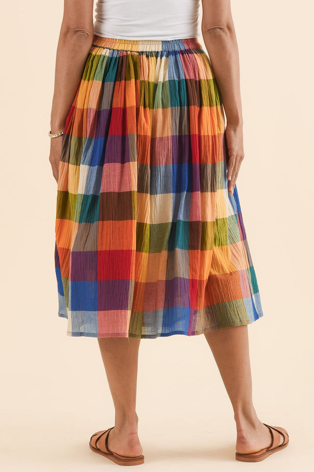 Toby Orange Check Cotton Skirt,Back,Brunette model,alt text|model:Cara image 4