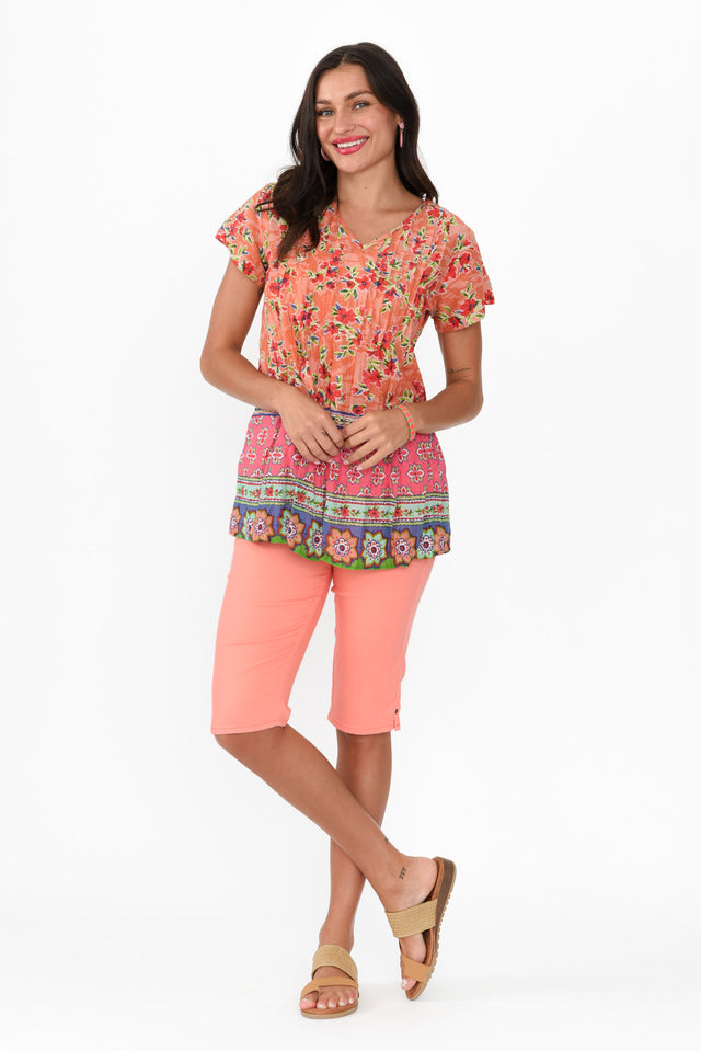 Fia Blush Floral Crinkle Cotton Top