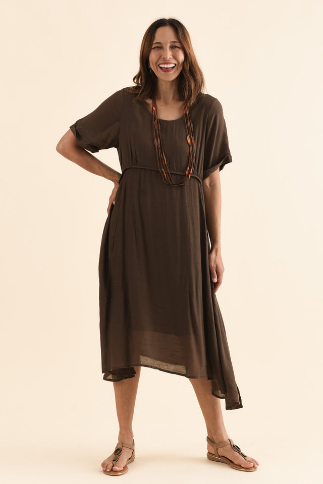 Toria Chocolate Crescent Dress,Full Body,Brunette model,alt text|model:Cara image 6