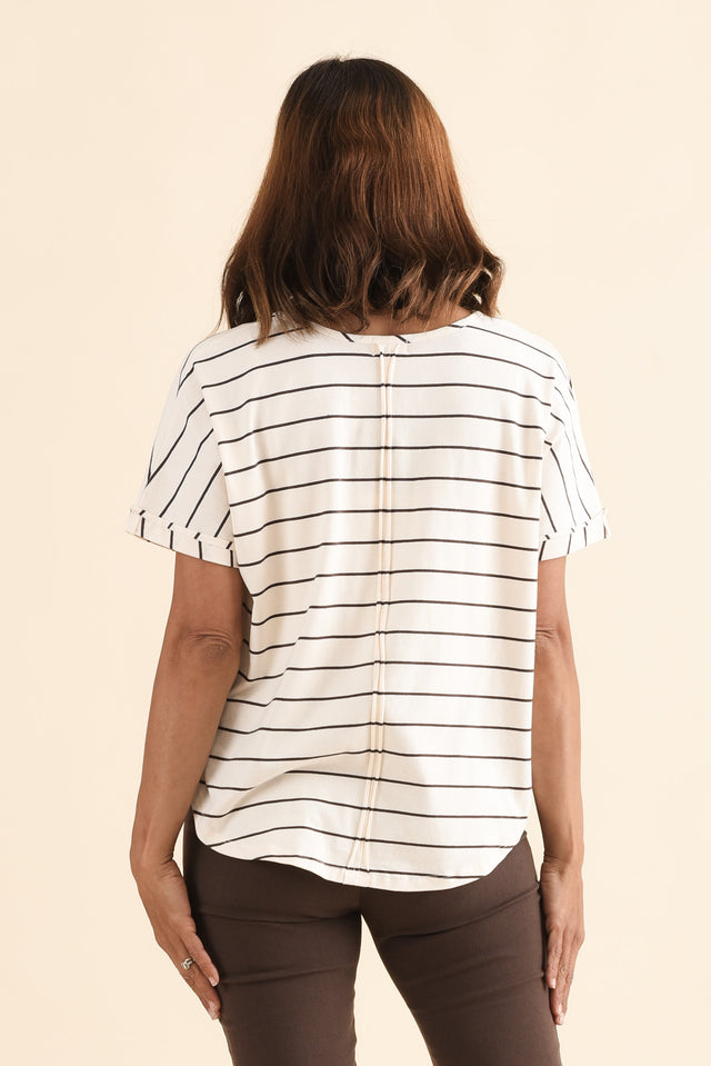 Toronto Cream Stripe Cotton Tee,Back,Brunette model,alt text|model:Cara image 4