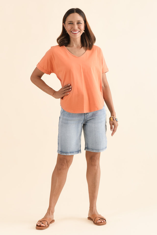 Toronto Orange Cotton Tee,Full Body,Brunette model,alt text|model:Cara image 6