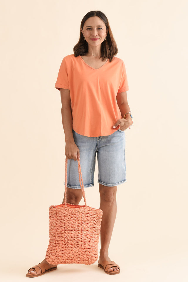 Toronto Orange Cotton Tee,Full Body,Brunette model,alt text|model:Cara image 2