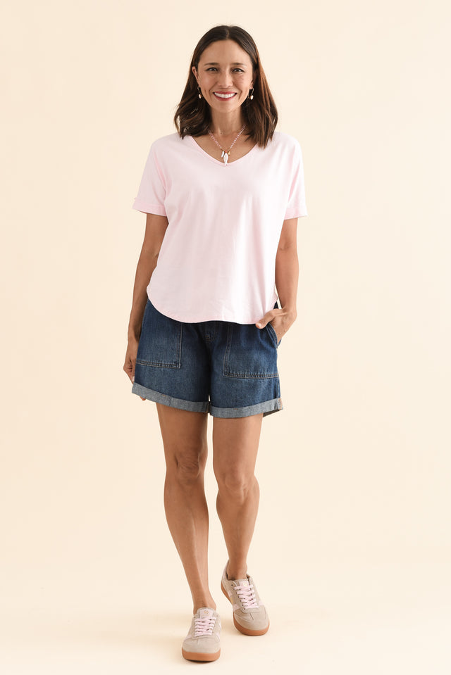 Toronto Pink Cotton Tee,Full Body,Brunette model,alt text|model:Cara image 2