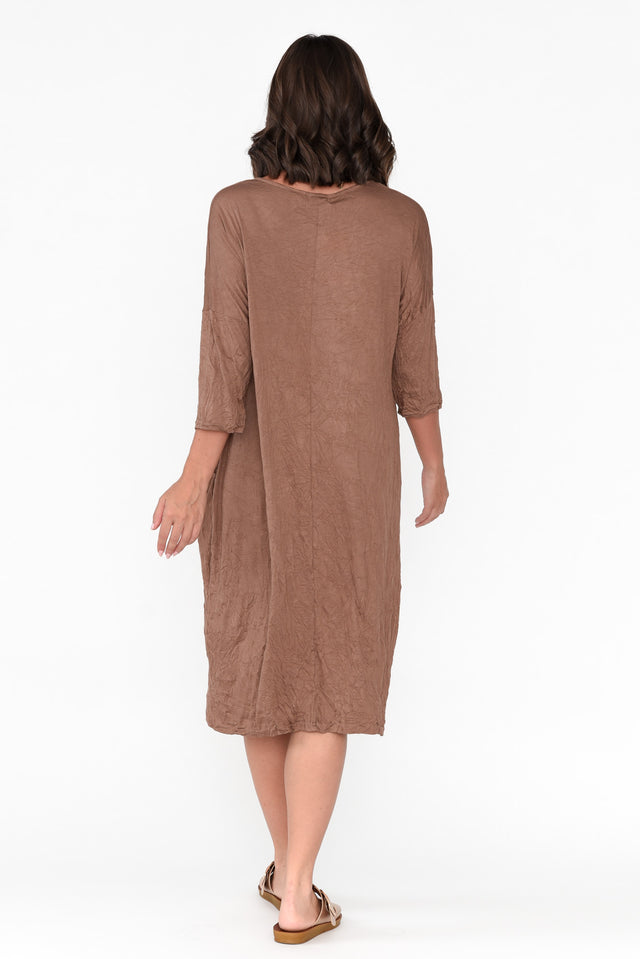 Tova Brown Crinkle Cotton Sleeved Dress