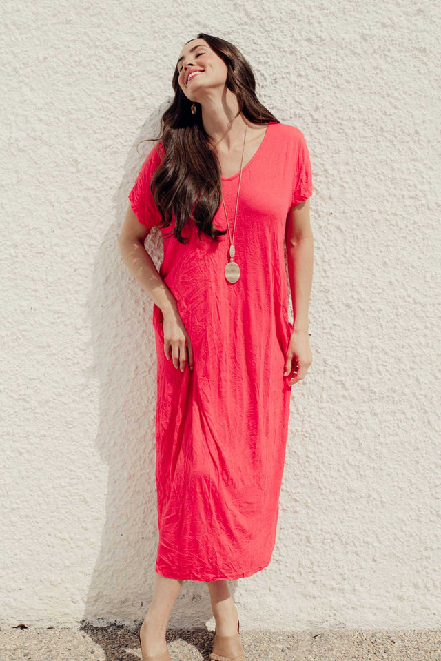 Travel Berry Crinkle Cotton Maxi Dress