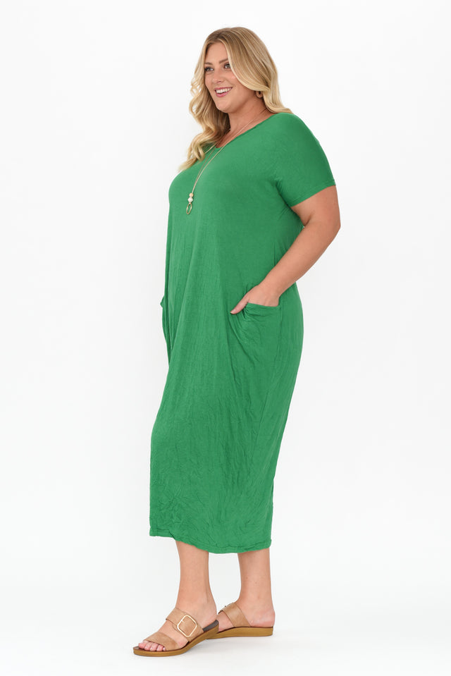 Travel Green Crinkle Cotton Maxi Dress