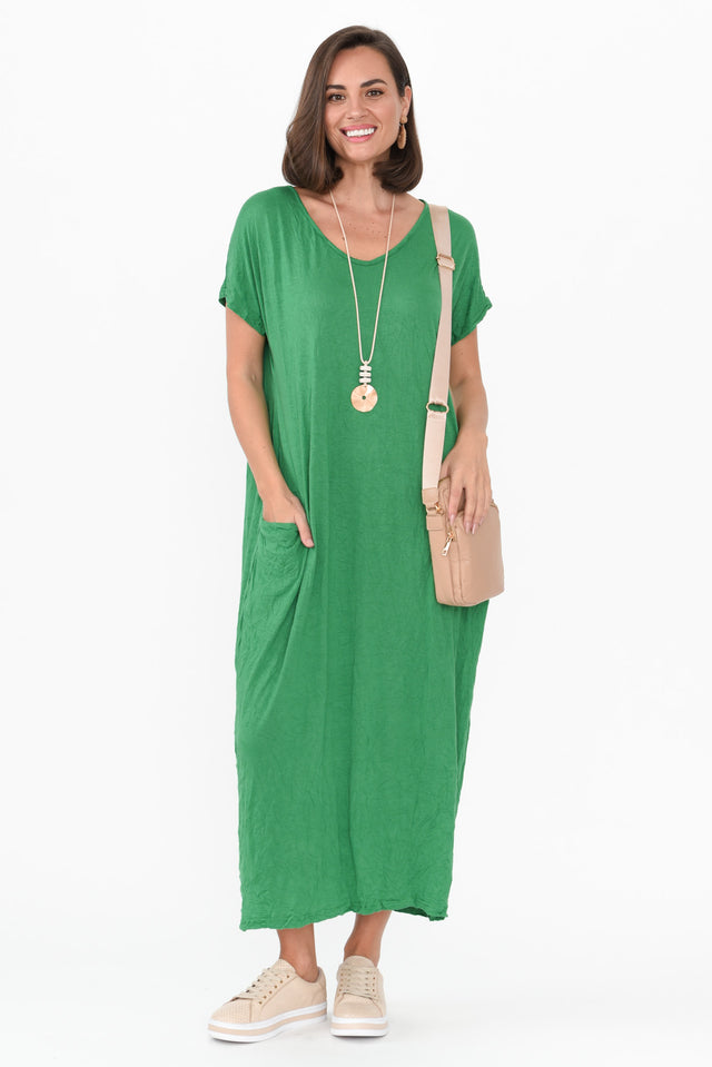 Travel Green Crinkle Cotton Maxi Dress image 1