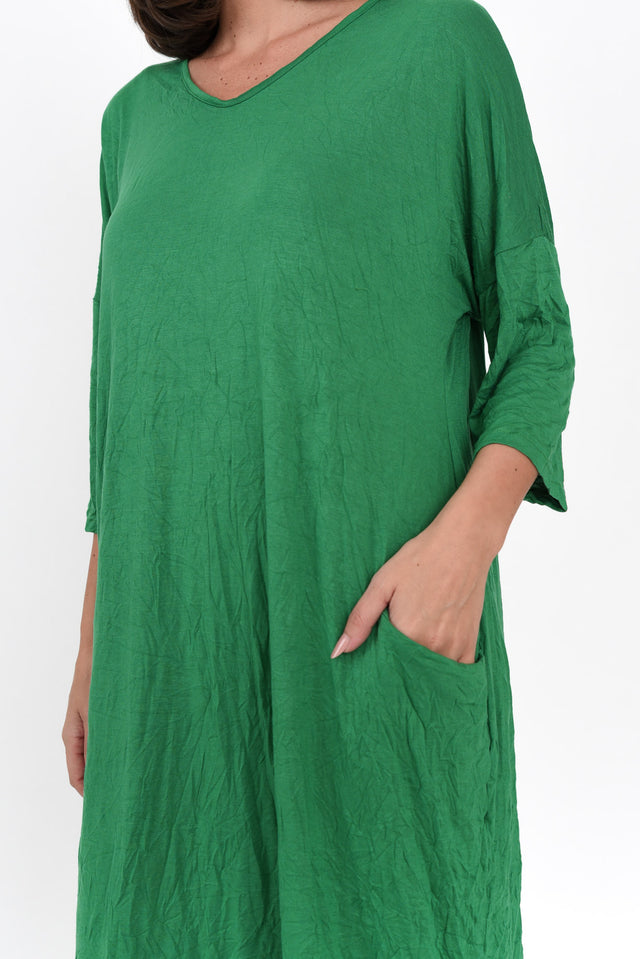 Travel Green Crinkle Cotton Sleeved Dress image 6