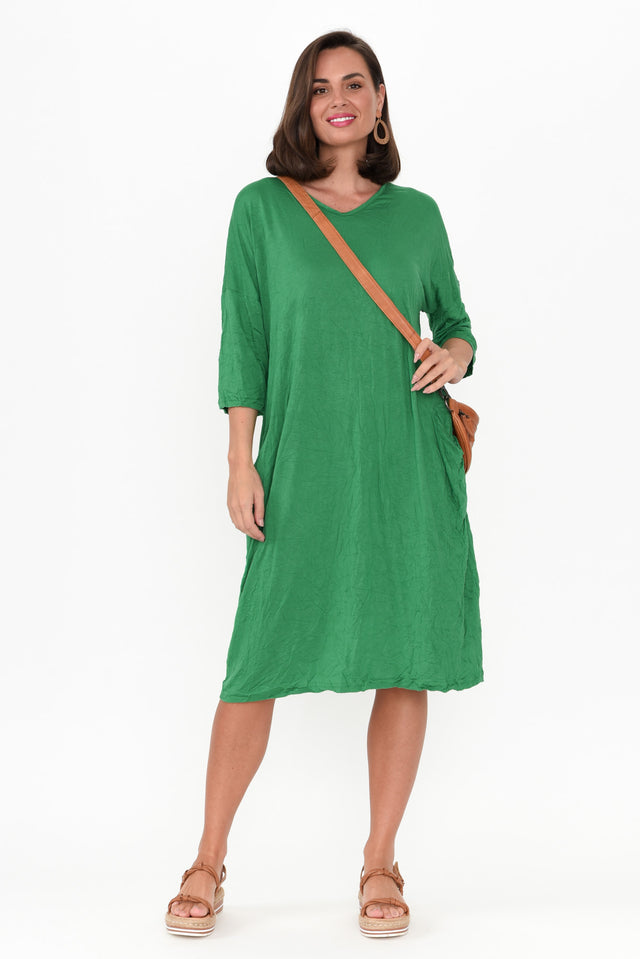 Travel Green Crinkle Cotton Sleeved Dress image 3