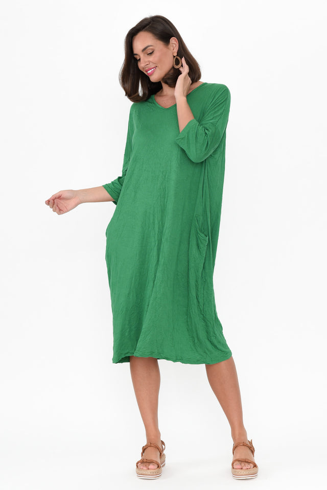 Travel Green Crinkle Cotton Sleeved Dress image 7