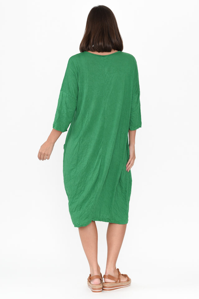 Travel Green Crinkle Cotton Sleeved Dress image 5
