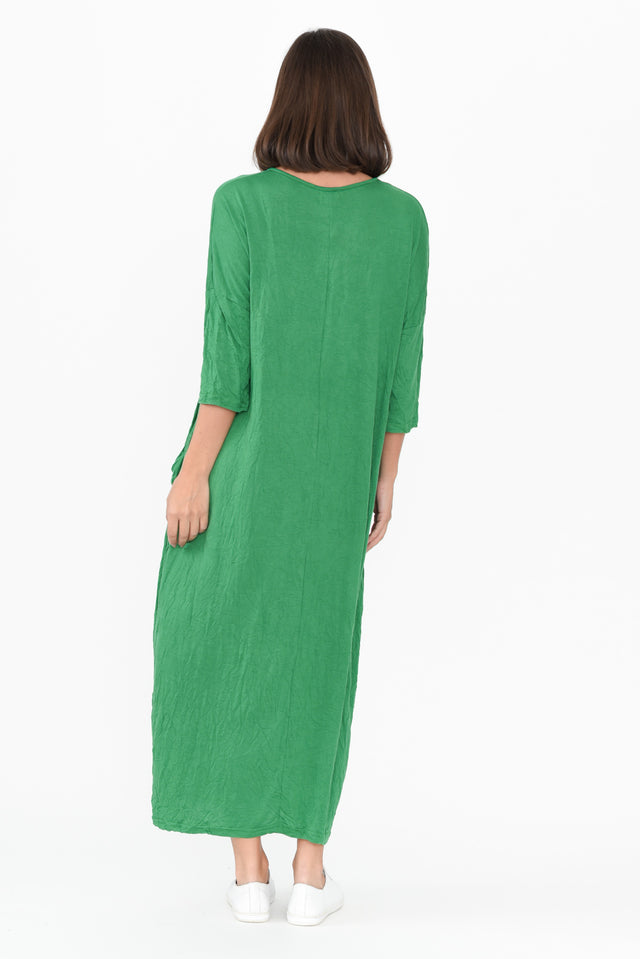 Travel Green Crinkle Cotton Sleeved Maxi Dress image 4