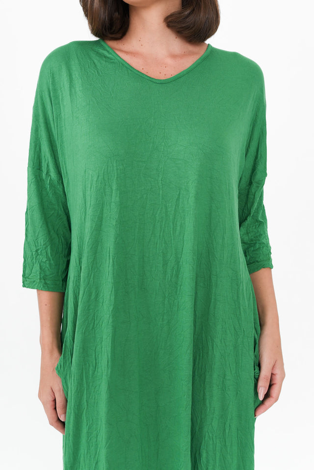 Travel Green Crinkle Cotton Sleeved Maxi Dress image 5