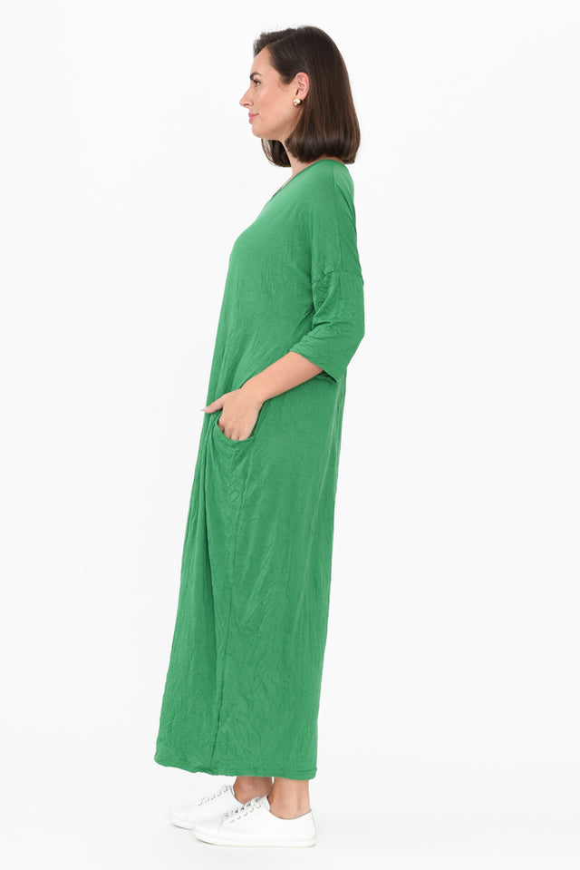 Travel Green Crinkle Cotton Sleeved Maxi Dress image 3