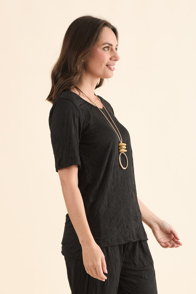 Travel No-Iron Black Scoop Neck Top,Side,Brunette model,alt text|model:MJ image 3