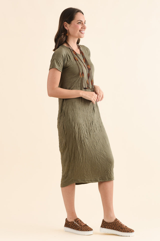 Travel No-Iron Khaki Midi Dress image 3