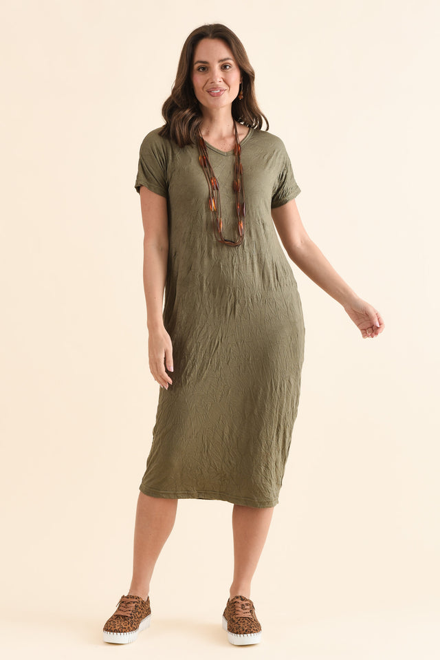 Travel No-Iron Khaki Midi Dress image 1