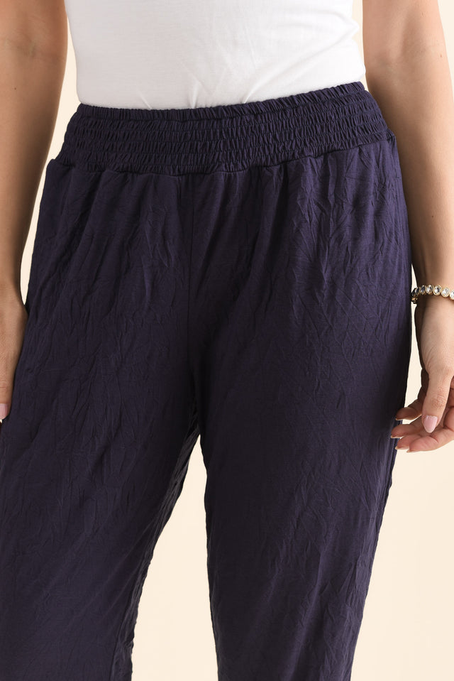 Travel No-Iron Navy Cropped Pants,Detail,Brunette model,alt text|model:MJ image 5