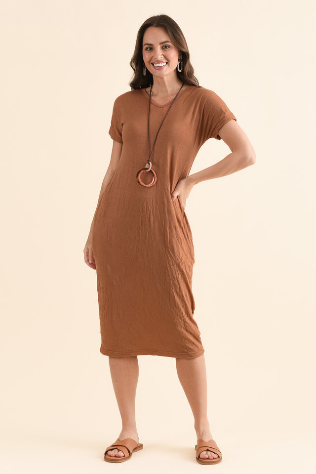 Travel No-Iron Rust Maxi Dress,Front,Brunette model,alt text|model:MJ image 1
