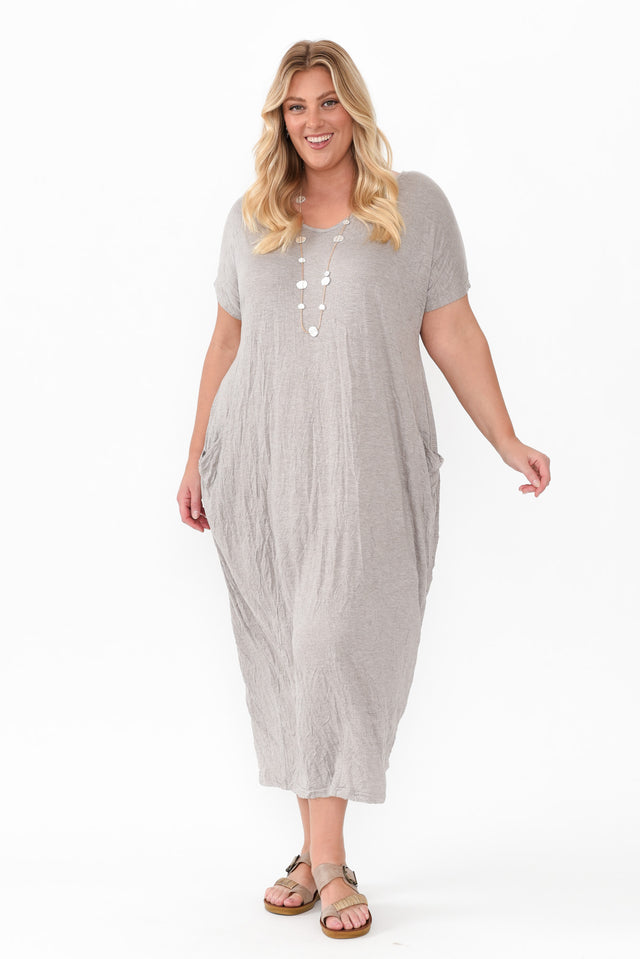 Travel Oat Crinkle Cotton Sleeved Maxi Dress