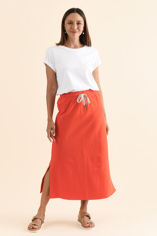 Travel Orange Cotton Maxi Skirt,Full Body,Brunette model,alt text|model:Cara image 6