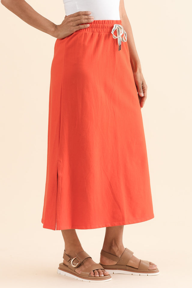 Travel Orange Cotton Maxi Skirt,Side,Brunette model,alt text|model:Cara image 3