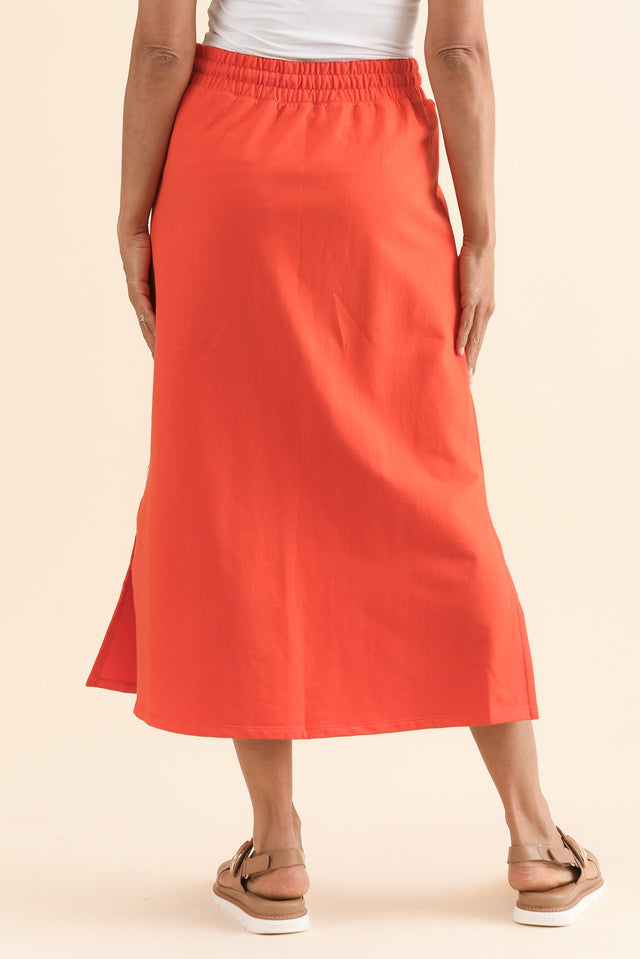 Travel Orange Cotton Maxi Skirt,Back,Brunette model,alt text|model:Cara image 4