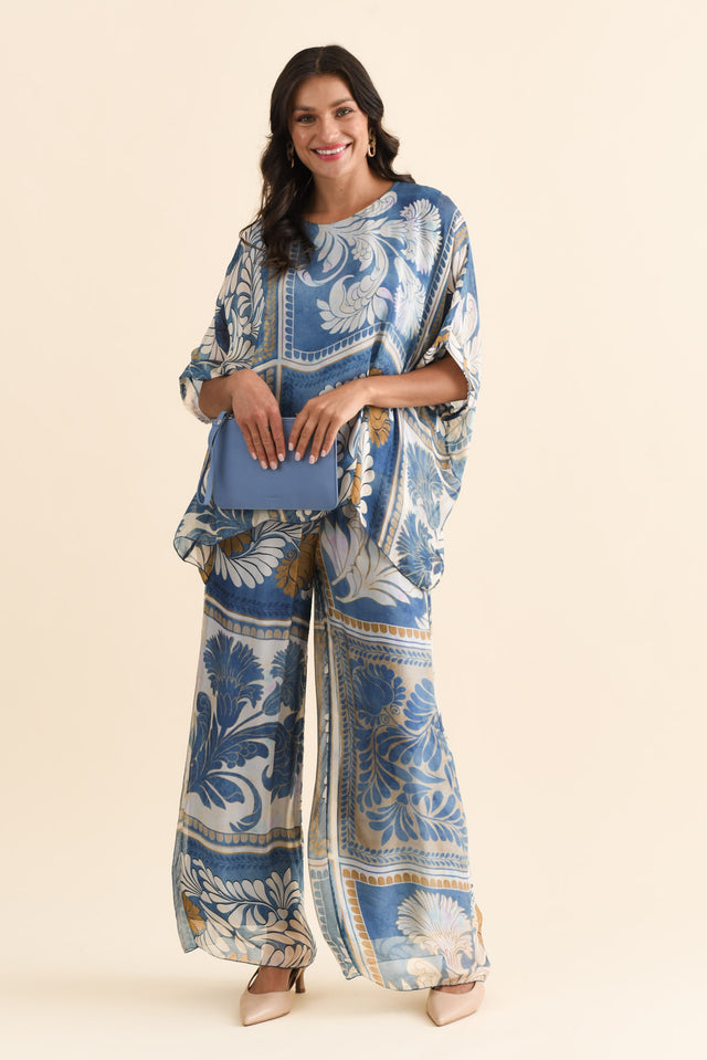Enid Blue Botanical Silk Pants banner image