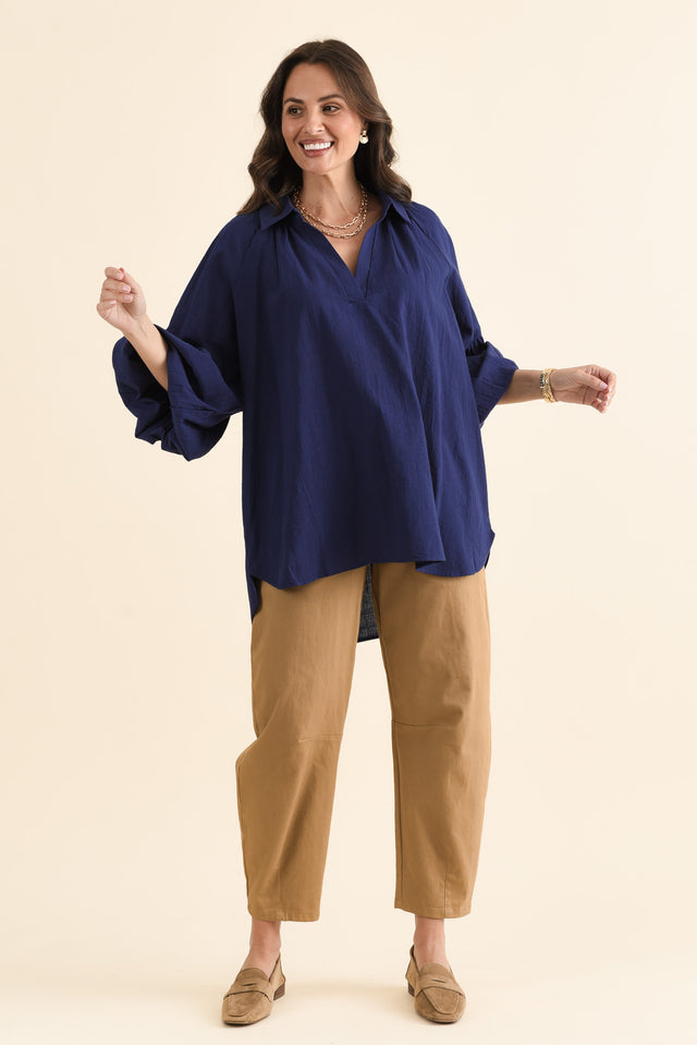 Tribeca Navy Cotton Collared Tunic,brunette model,Full Outfit,alt text|model:MJ image 6