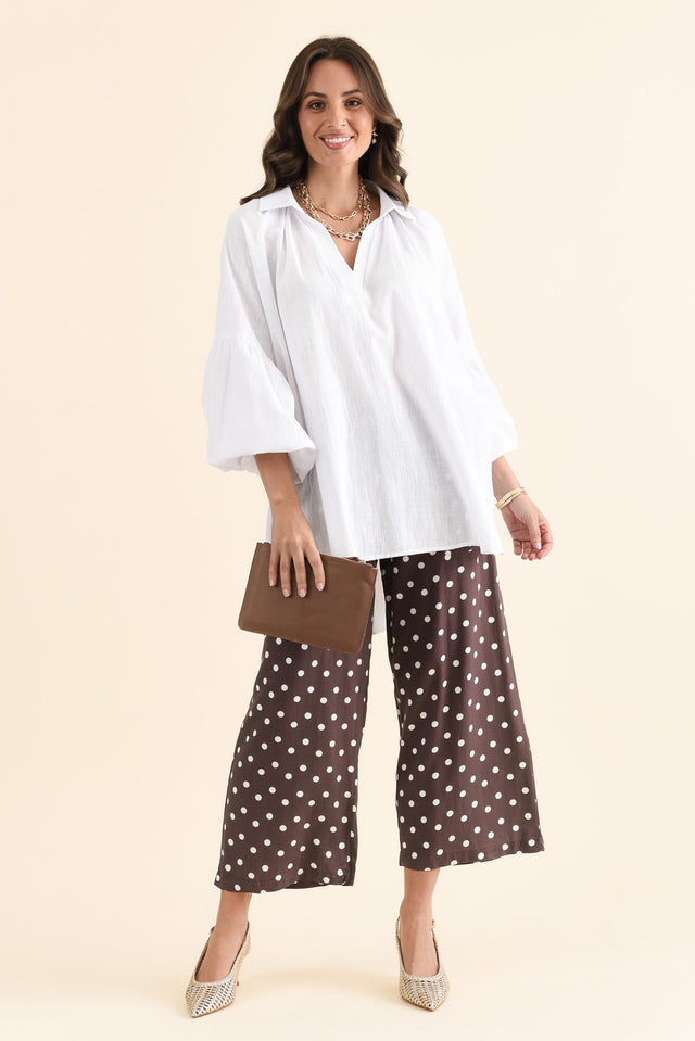 Tribeca White Cotton Collared Tunic,brunette model,Full Outfit,alt text|model:MJ image 2