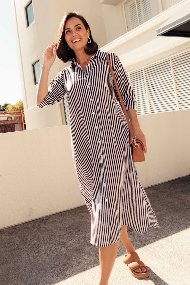 Tricia Navy Stripe Cotton Shirt Dress image 1