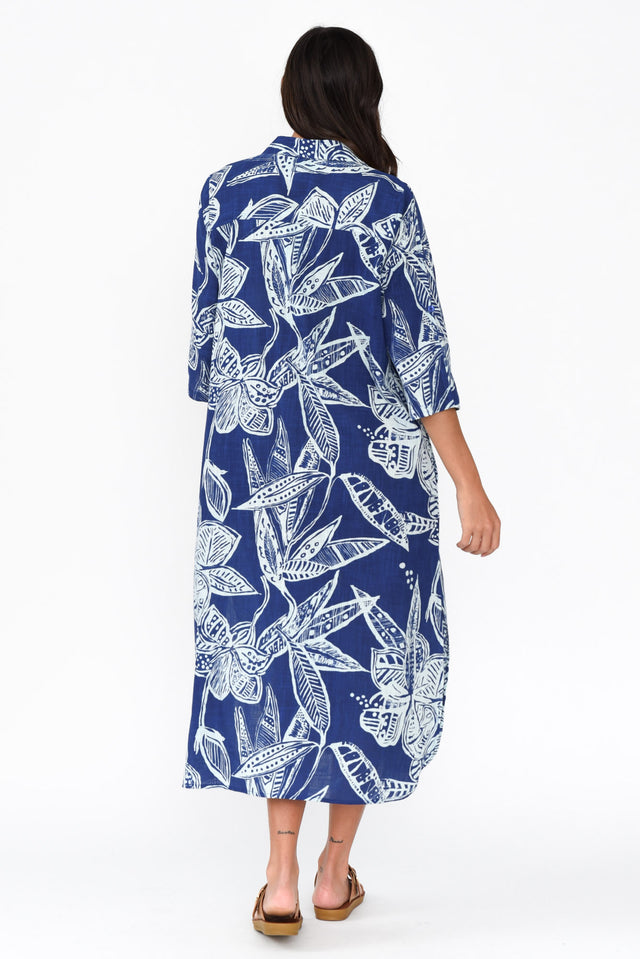 Tricia Blue Tropical Cotton Shirt Dress image 4