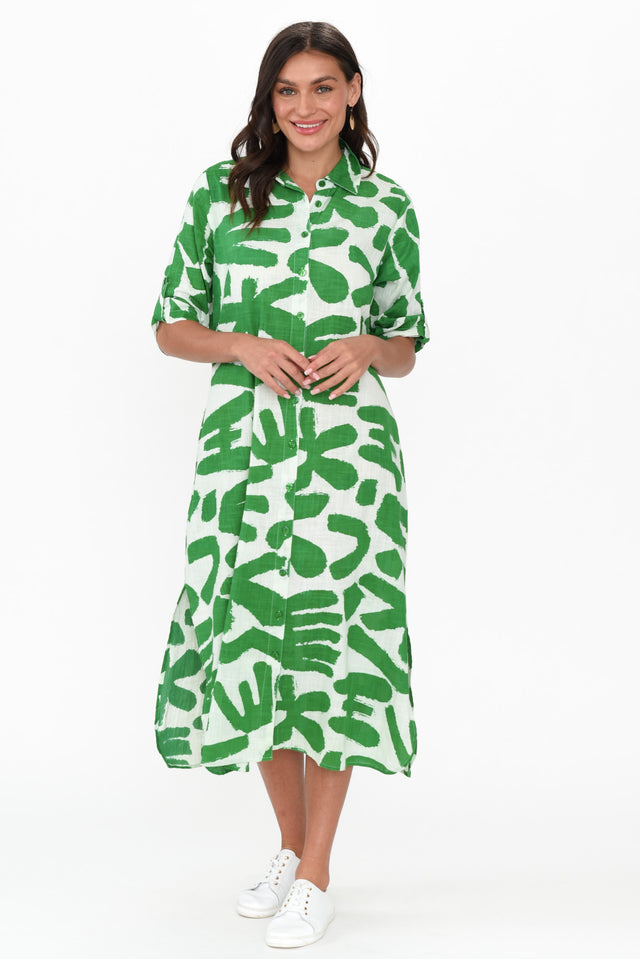 Tricia Green Abstract Cotton Shirt Dress