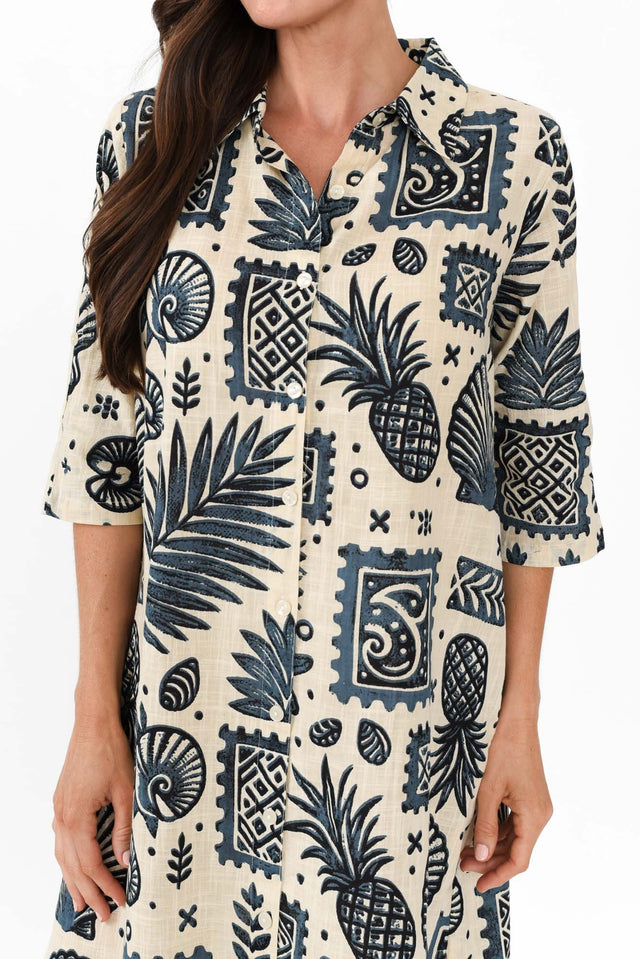 Tricia Navy Seaside Cotton Shirt Dress