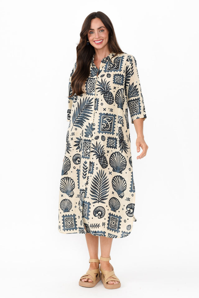 Tricia Navy Seaside Cotton Shirt Dress