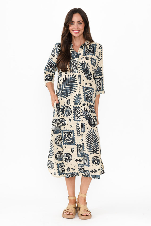 Tricia Navy Seaside Cotton Shirt Dress