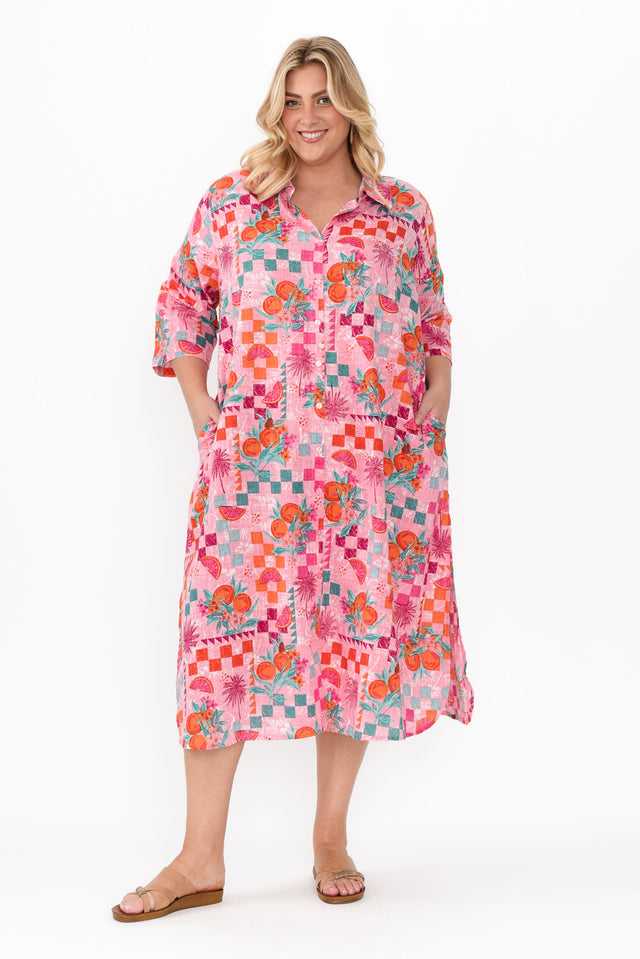 Tricia Pink Tropical Cotton Shirt Dress