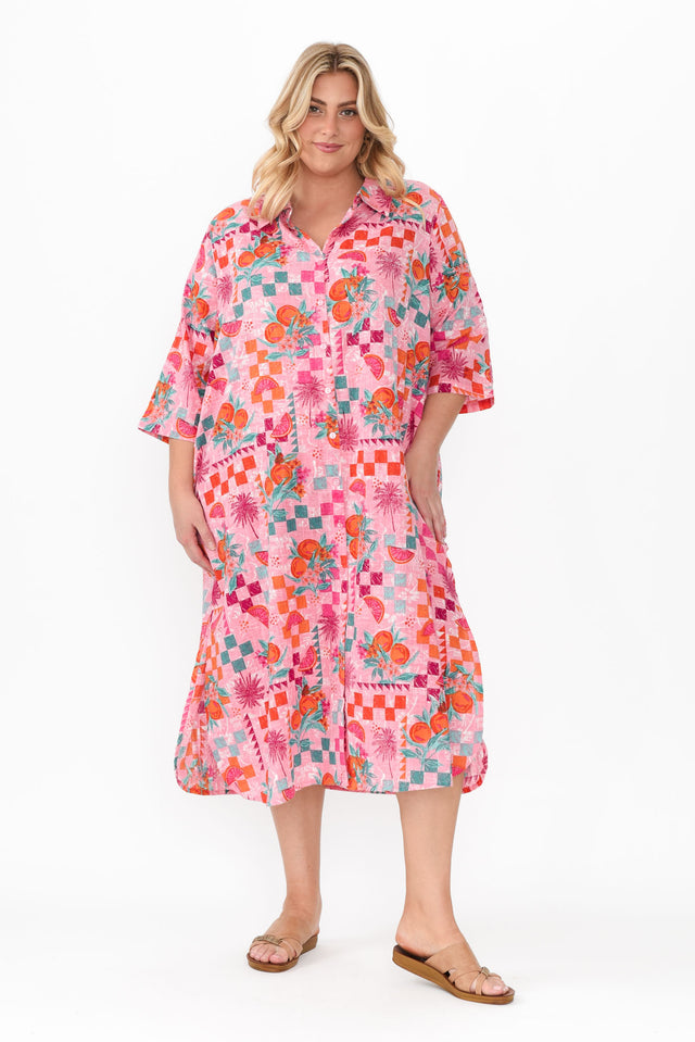 Tricia Pink Tropical Cotton Shirt Dress