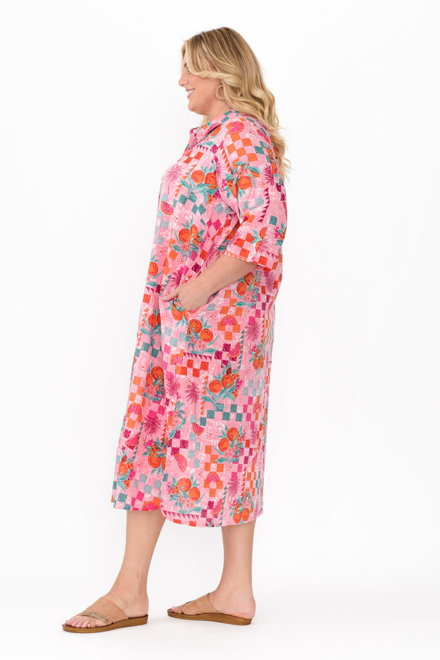 Tricia Pink Tropical Cotton Shirt Dress