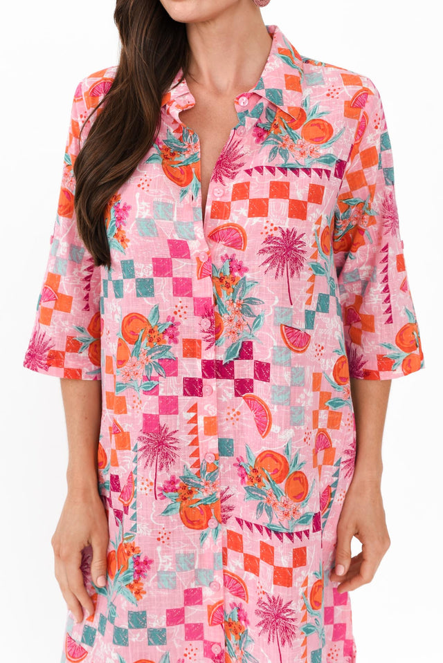 Tricia Pink Tropical Cotton Shirt Dress