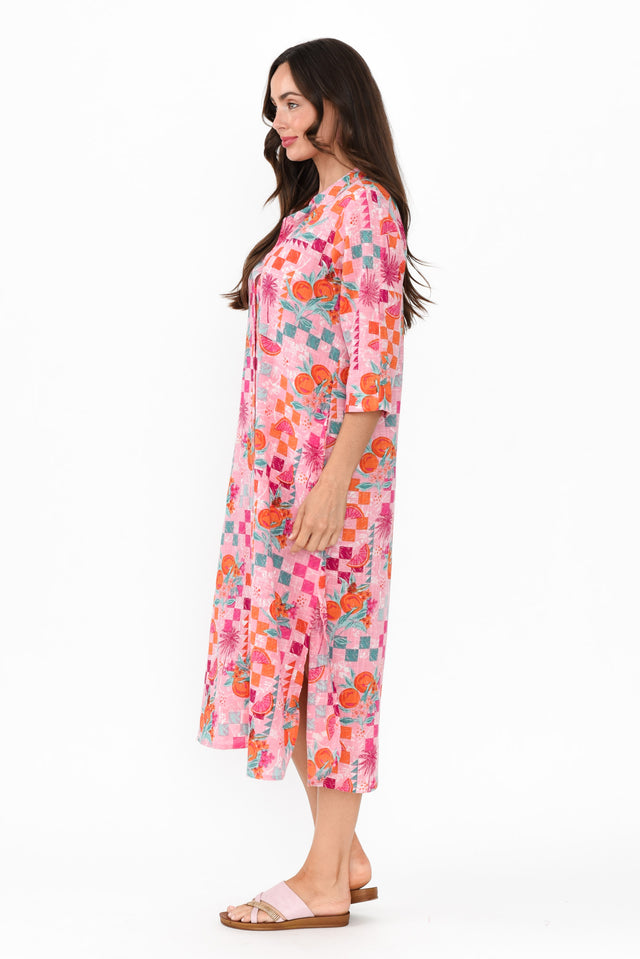 Tricia Pink Tropical Cotton Shirt Dress