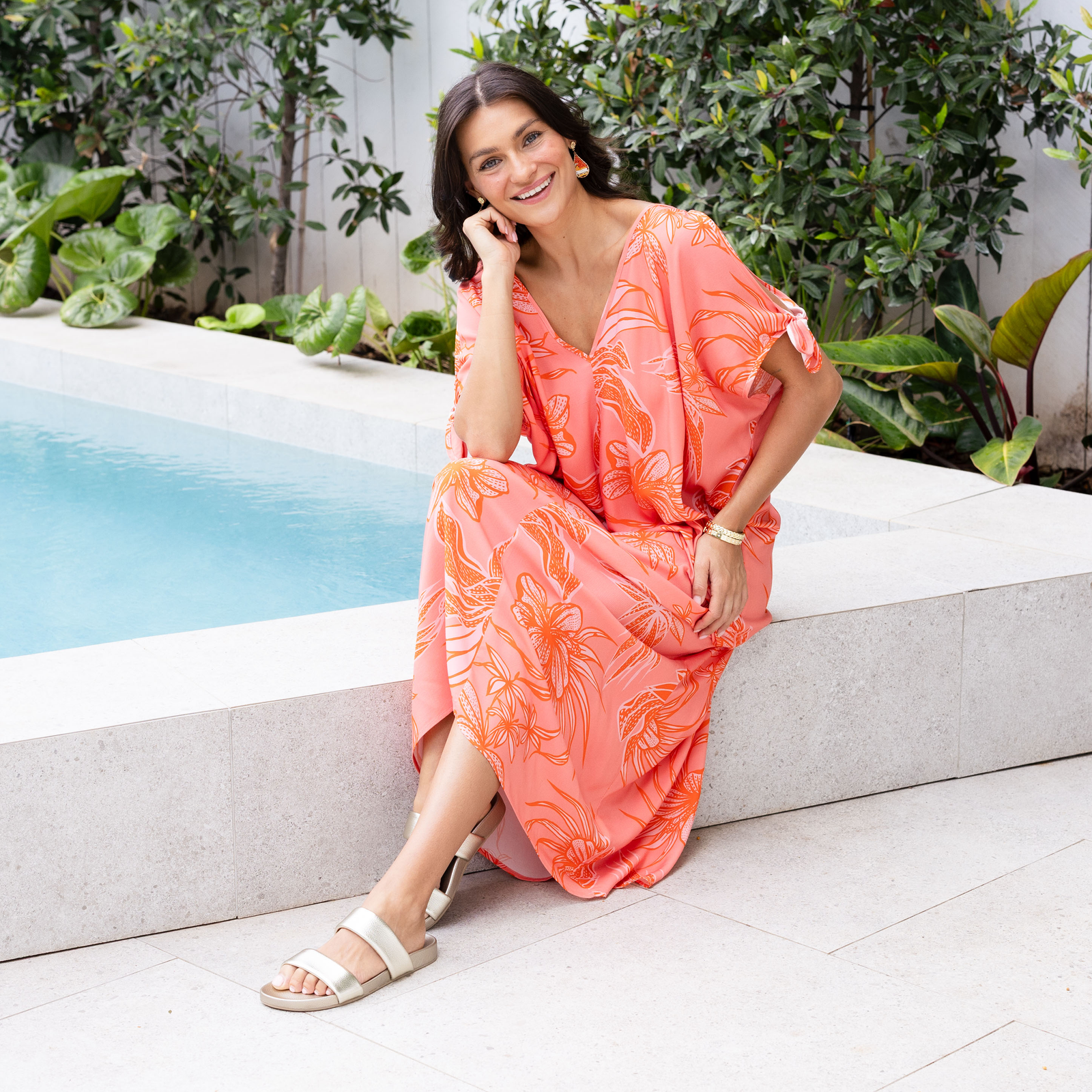 tropical holiday dresses Tropical Floral Cut-Out Maxi Dress for Women
