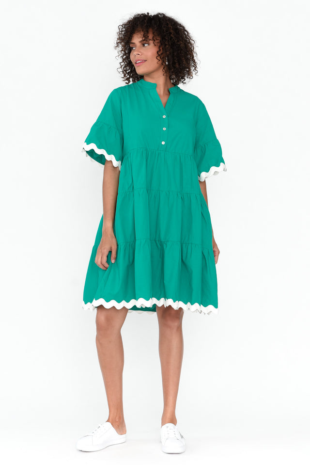 Trove Teal Cotton Trim Button Dress