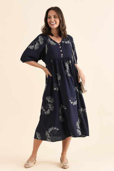 Troyanne Navy Floral Midi Dress