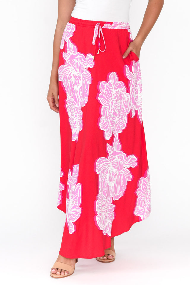 Trudy Red Floral Maxi Skirt
