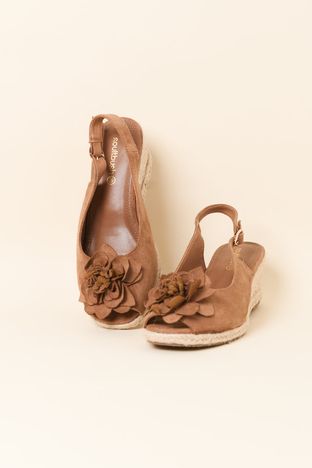 Tulip Tan Flower Suede Wedge image 2